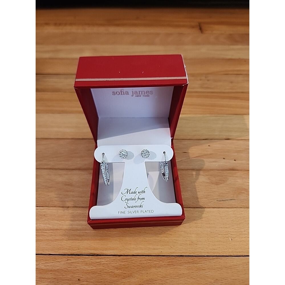Sophia James silver plated Austrian crystals earrings Swarovski Hoops And Studs